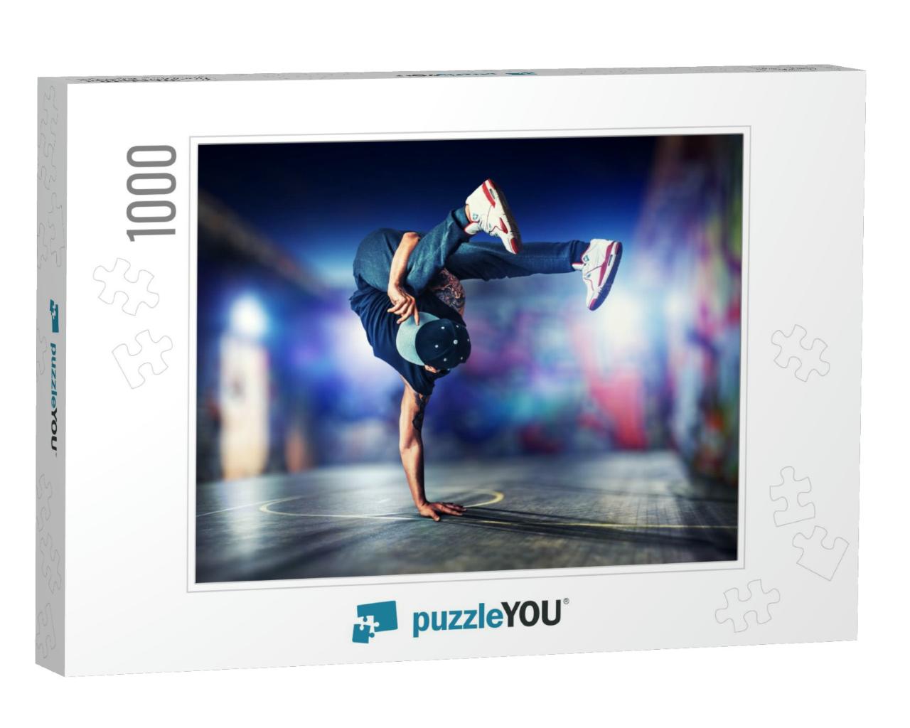 Young Man Break Dancing At Night on Urban Painted Walls B... Jigsaw Puzzle with 1000 pieces