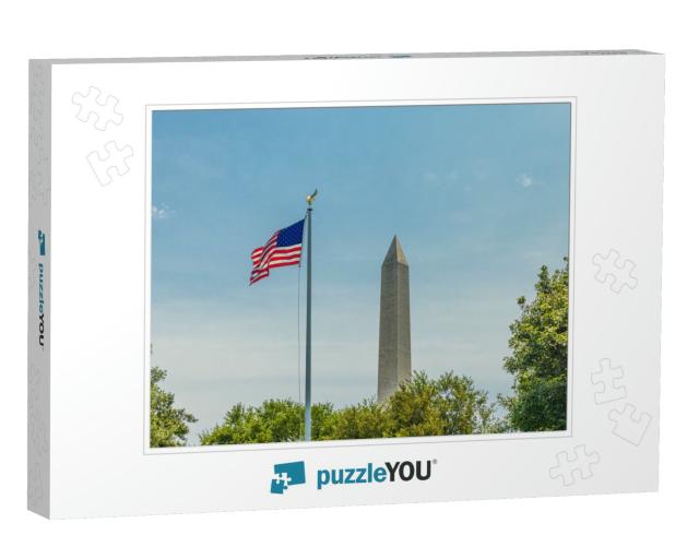 National Flag & George Washington Monument, National Mall... Jigsaw Puzzle