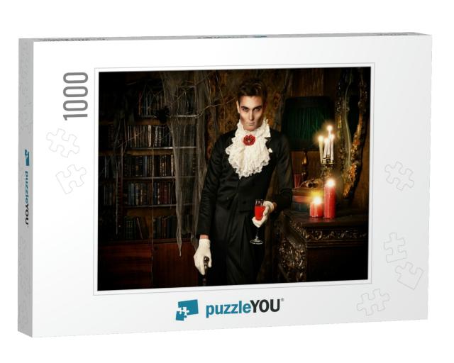 Handsome Vampire Man Wearing Elegant Tailcoat Stands in t... Jigsaw Puzzle with 1000 pieces