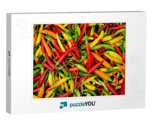 Full Frame of Red, Green & Yellow Peppers Background - He... Jigsaw Puzzle