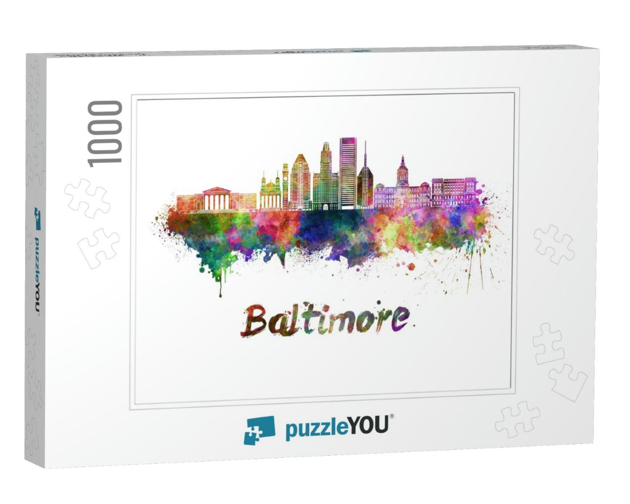 Baltimore Skyline in Watercolor Splatters with Clipping P... Jigsaw Puzzle with 1000 pieces