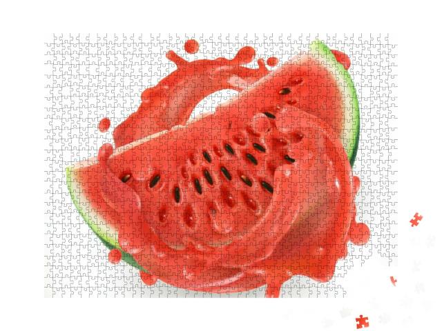 Watermelon Juice. Fresh Fruit. 3D Realism, Vector Icon... Jigsaw Puzzle with 1000 pieces