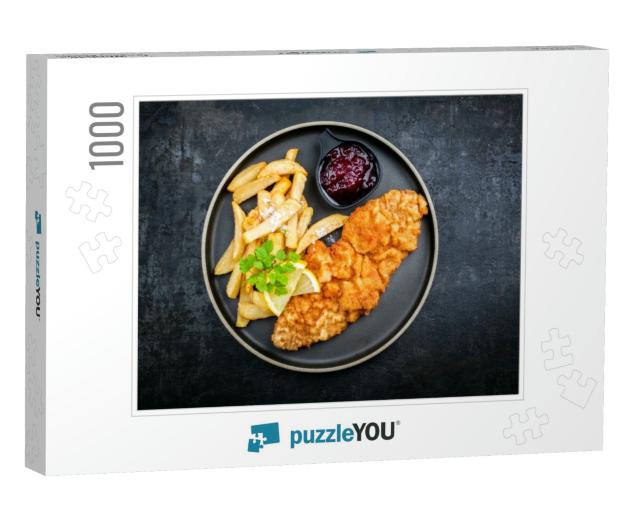 Fried Wiener Schnitzel from Veal Topside with French Frie... Jigsaw Puzzle with 1000 pieces