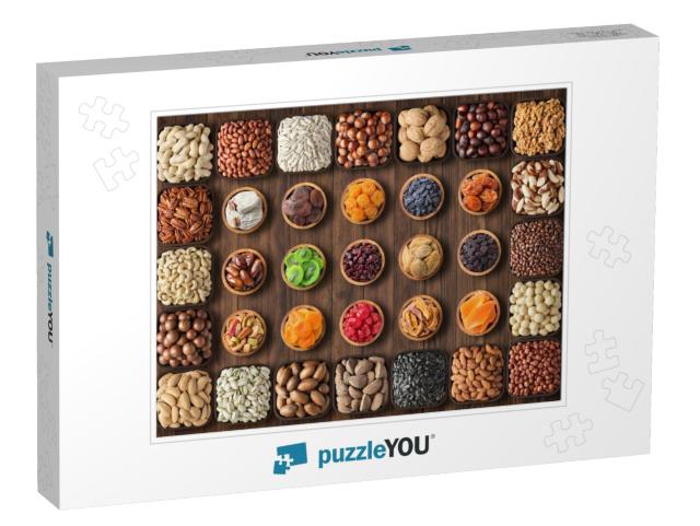 Mix Nuts & Dried Fruit on Table Background... Jigsaw Puzzle