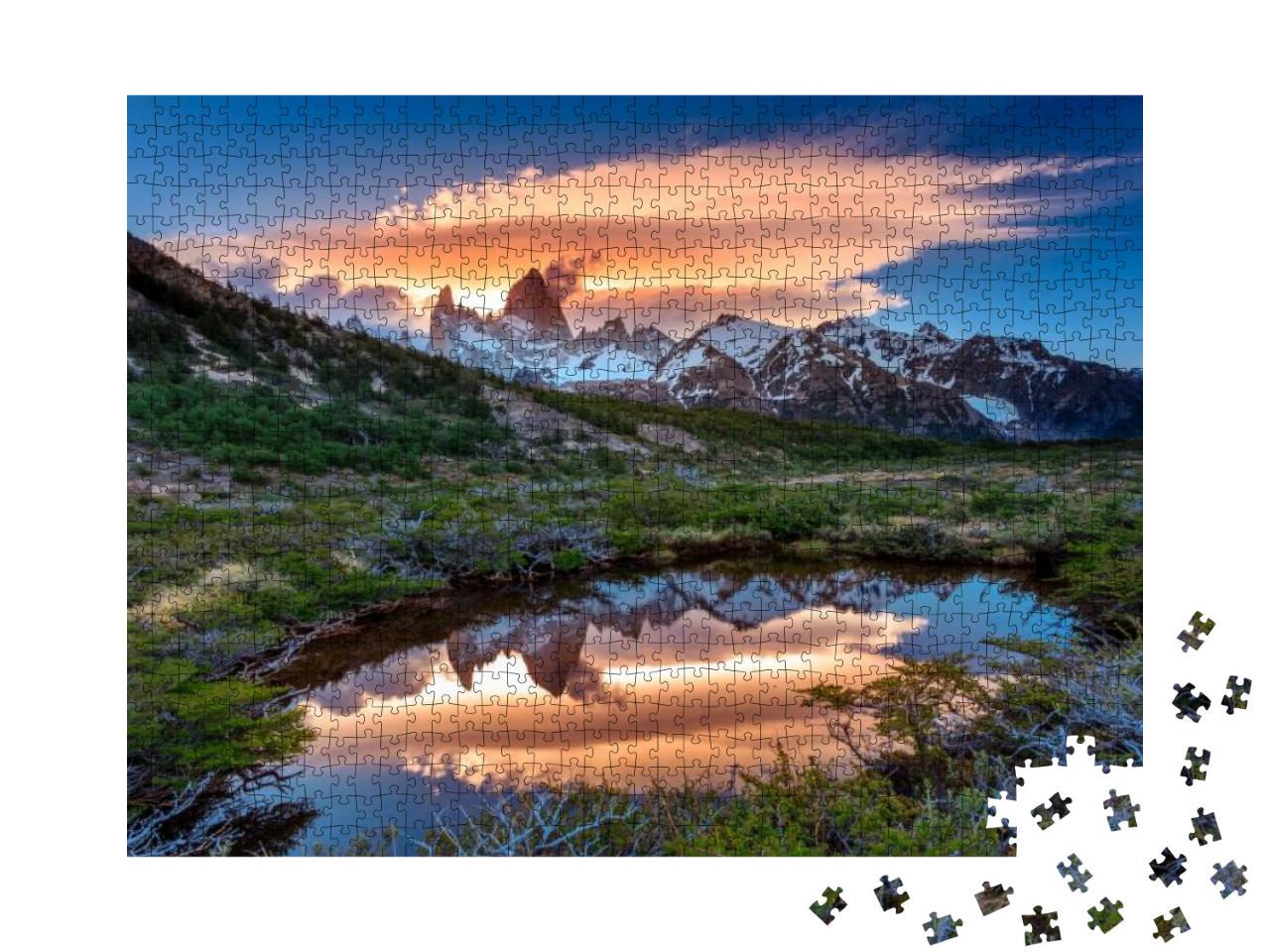 Fitz Roy View with Reflection in Pond, Located At Argenti... Jigsaw Puzzle with 1000 pieces