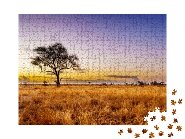 Sunrise Over the Savanna & Grass Fields in Central Kruger... Jigsaw Puzzle with 1000 pieces