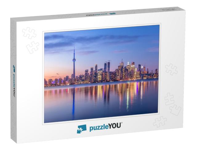 Toronto Skyline with Purple Light - Toronto, Ontario, Can... Jigsaw Puzzle