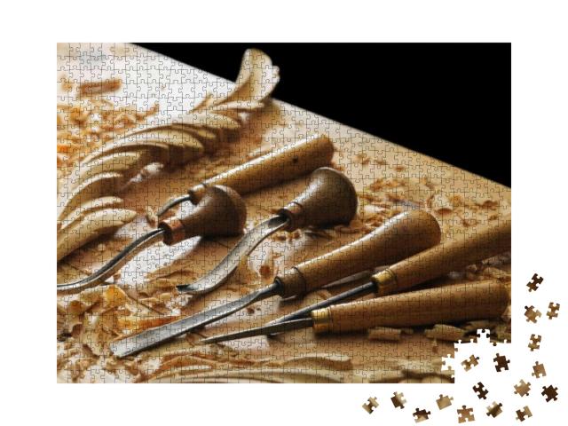 Woodworking Tools. Carving Wood with Chisel. Carpenters H... Jigsaw Puzzle with 1000 pieces