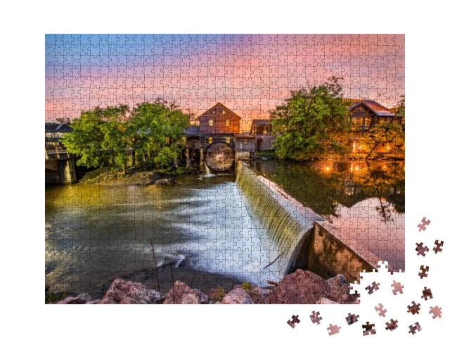 Pigeon Forge Tennessee Tn Old Mill At Sunrise... Jigsaw Puzzle with 1000 pieces