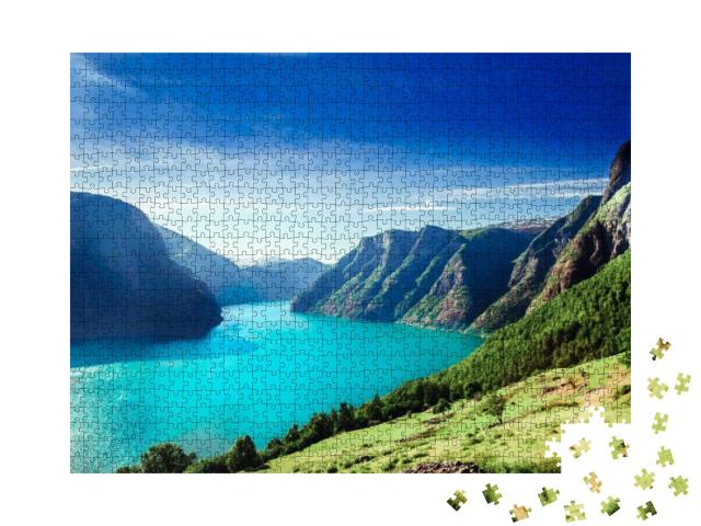 View on Norway Fiord Landscape - Aurlandsfjord, Part of S... Jigsaw Puzzle with 1000 pieces