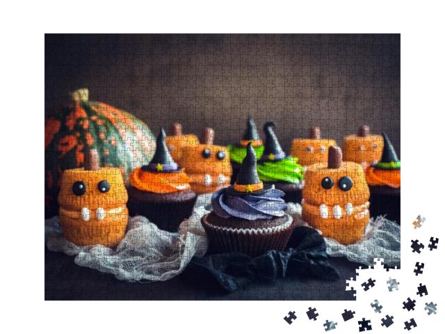 Scary Halloween Cup Cakes on the Table, Selective Focus... Jigsaw Puzzle with 1000 pieces