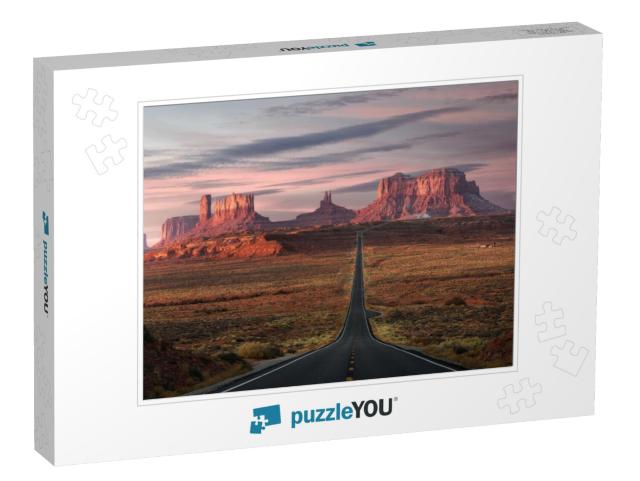 Forrest Gump Point, Red Rock At Monument Valley, Navajo T... Jigsaw Puzzle