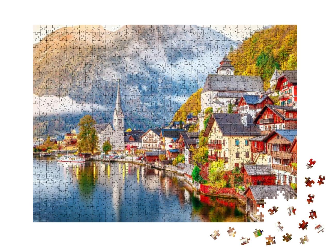 Lake Hallstatt, Austria. Hallstatt Village on the Bank of... Jigsaw Puzzle with 1000 pieces