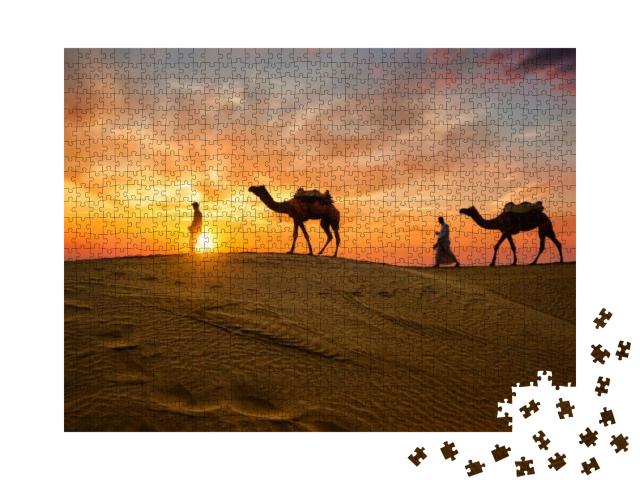 Indian Cameleers Camel Driver Bedouin with Camel Silhouet... Jigsaw Puzzle with 1000 pieces