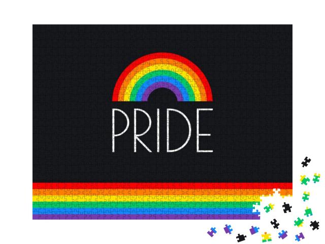 Pride Month Rainbow Flag Typography with Pride Rai... Jigsaw Puzzle with 1000 pieces