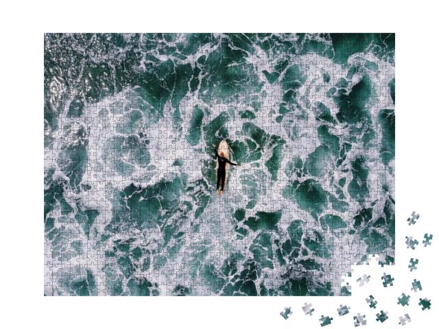 The Paddle Out of a Lone Surfer At One of the Uks Top Sur... Jigsaw Puzzle with 1000 pieces