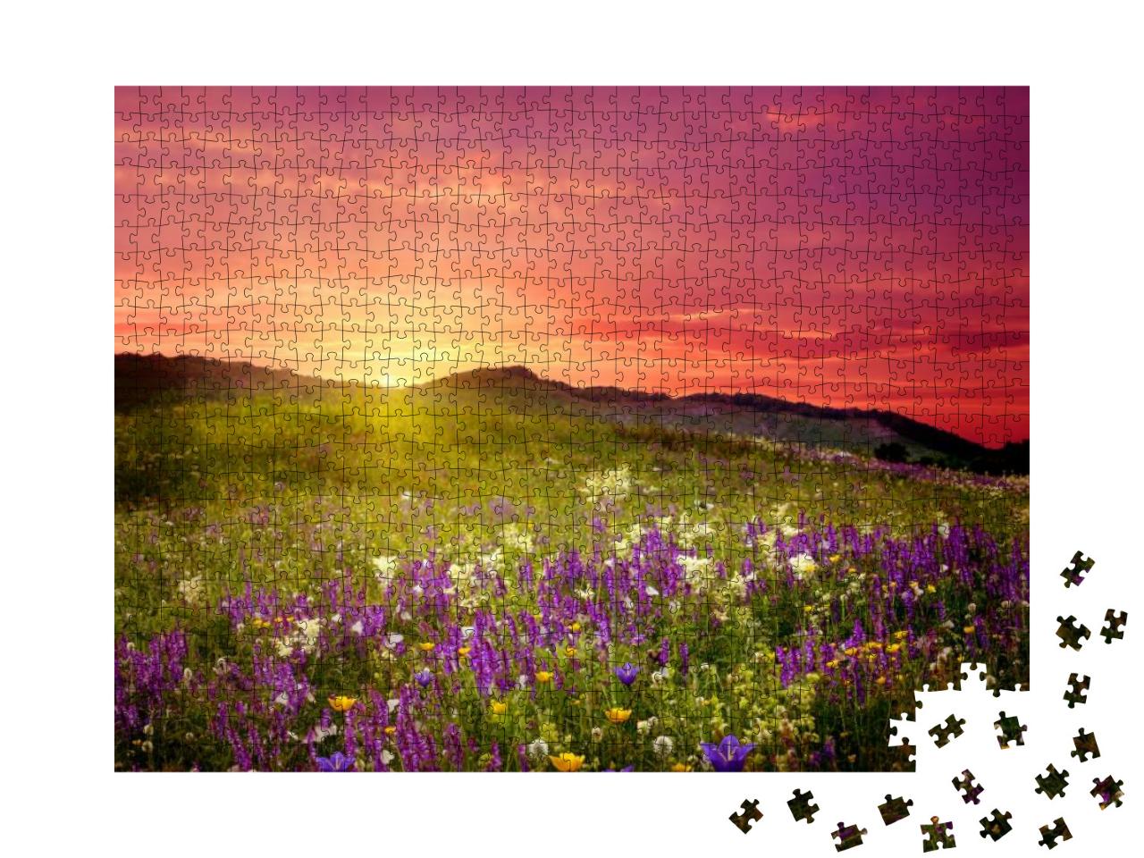 Mountain Landscape with Flowers... Jigsaw Puzzle with 1000 pieces