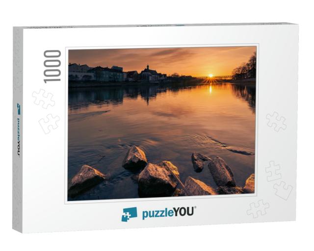 Panorama of Sunset in Regensburg, Bavaria on the Danube R... Jigsaw Puzzle with 1000 pieces
