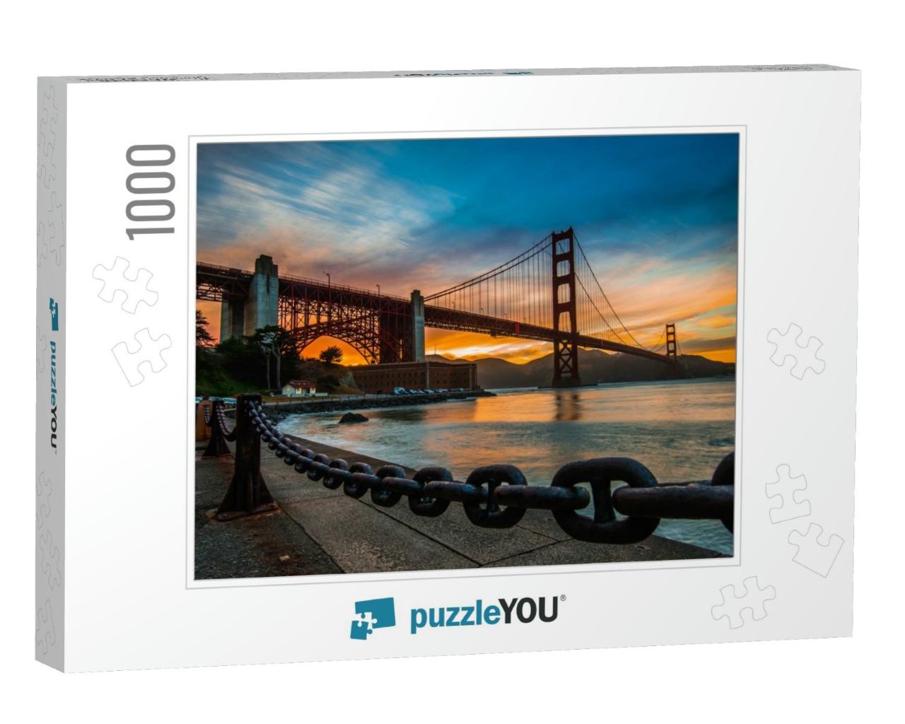 Burning Sky Over Golden Gate Bridge... Jigsaw Puzzle with 1000 pieces