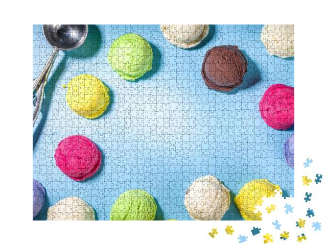 Colorful Various Ice Cream Scoops Pattern on Pastel Blue... Jigsaw Puzzle with 1000 pieces