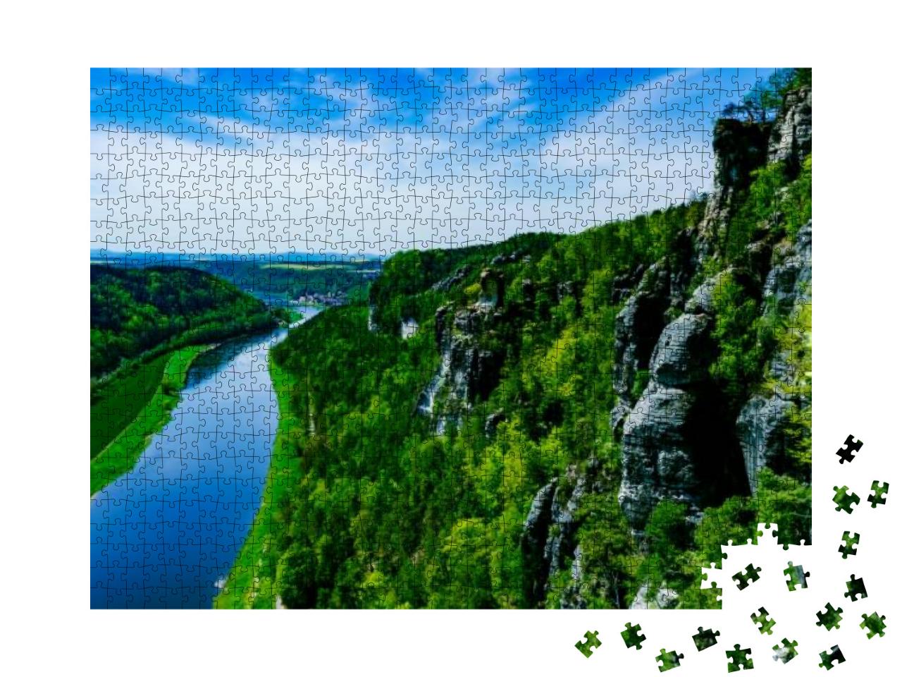 Beautiful View of the Elbe River in Saxon Switzerland in... Jigsaw Puzzle with 1000 pieces
