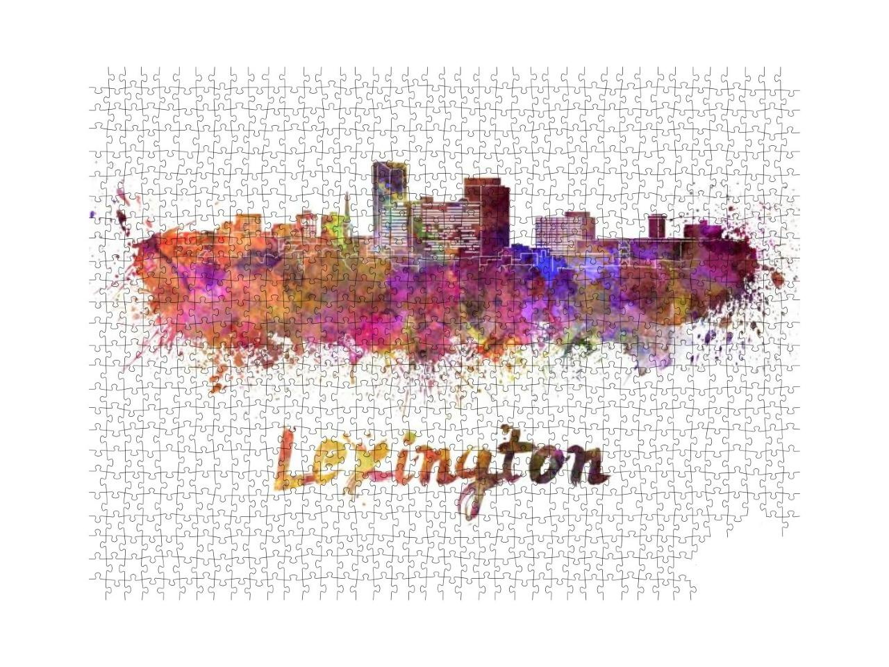 Lexington Skyline in Watercolor Splatters with Clipping P... Jigsaw Puzzle with 1000 pieces