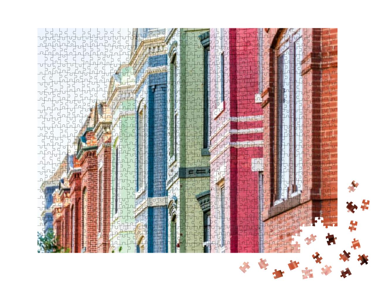 Row of Colorful Red Green & Blue Painted Brick Residentia... Jigsaw Puzzle with 1000 pieces