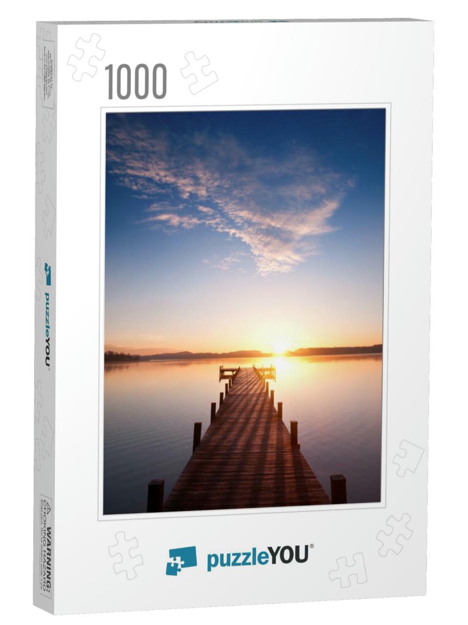 A Long Pier Leading Out Onto the Lake, Sunrise on Lake in... Jigsaw Puzzle with 1000 pieces