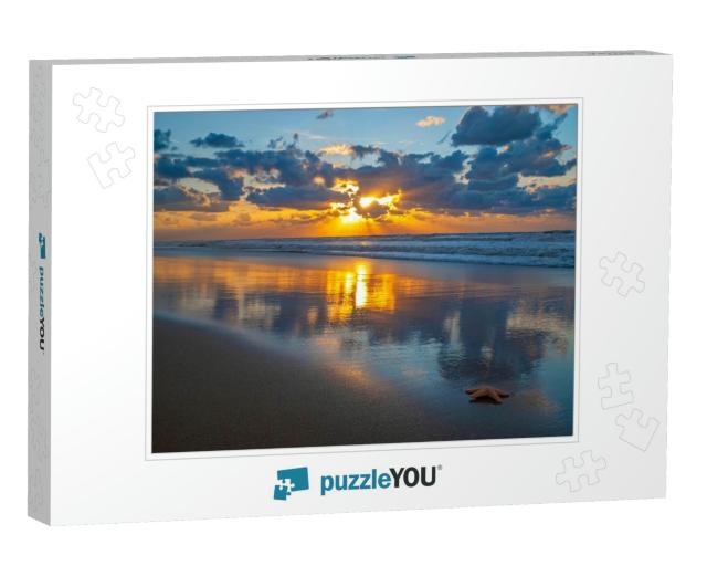 Sunset Along the North Sea Beach of Oostende Ostend with... Jigsaw Puzzle