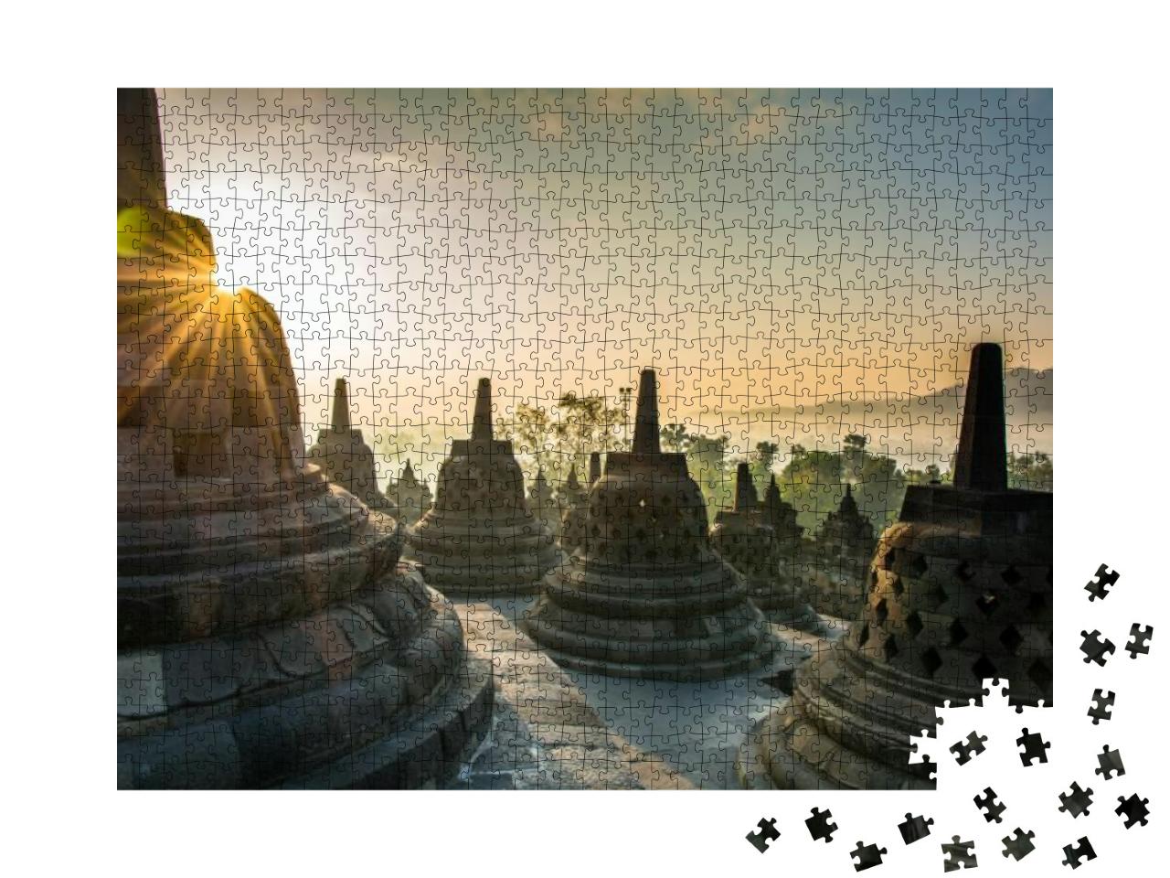 Sunrise At Borobudur Buddhist Temple, Java Island, Indone... Jigsaw Puzzle with 1000 pieces