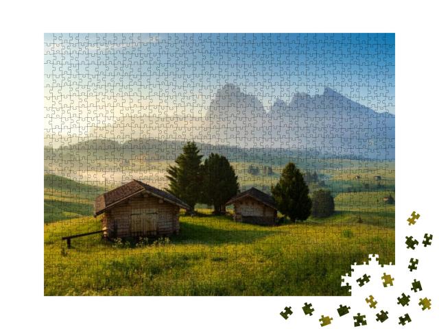 Chalets At Seiser Alm, High Altitude Meadow with Langkofe... Jigsaw Puzzle with 1000 pieces