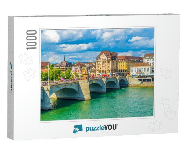 Riverside of Rhine in Basel with Mittlere Brucke, Switzer... Jigsaw Puzzle with 1000 pieces