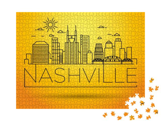 Minimal Nashville Linear City Skyline with Typographic De... Jigsaw Puzzle with 1000 pieces