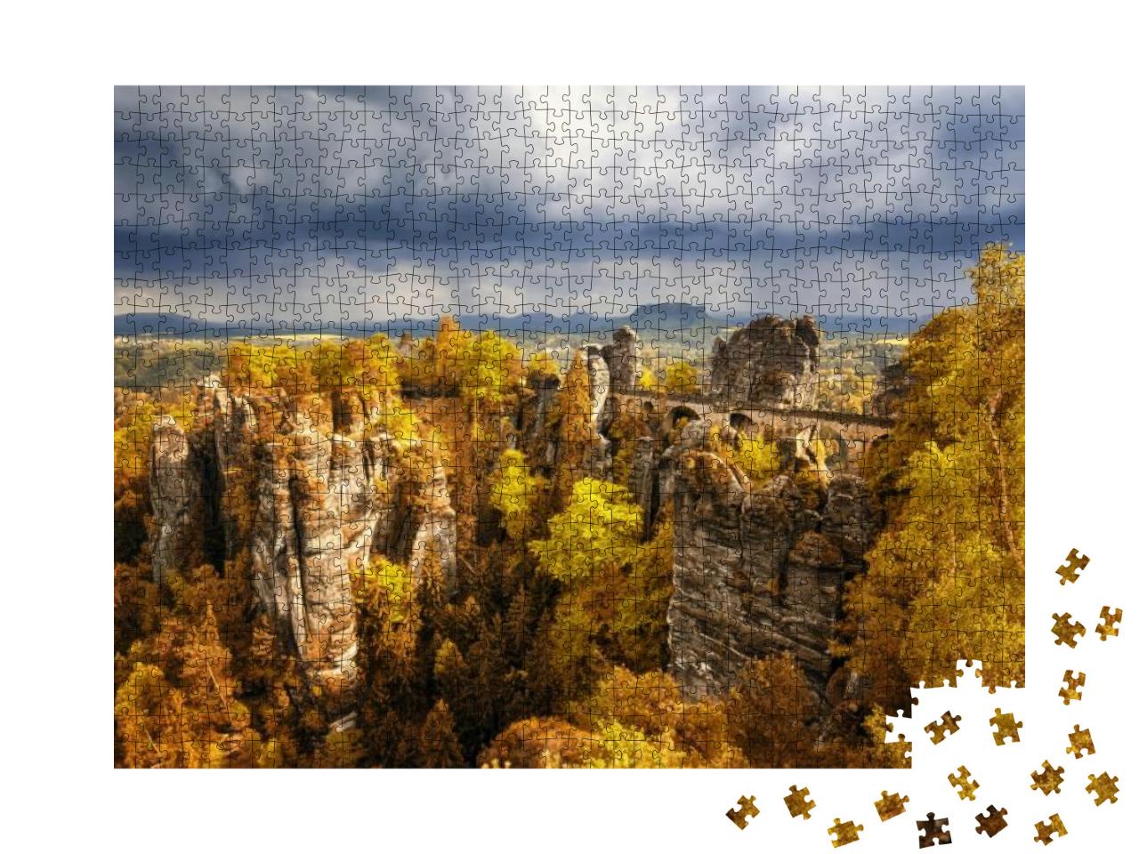 Bastei Bridge in Saxon Switzerland, Germany, Autumn... Jigsaw Puzzle with 1000 pieces