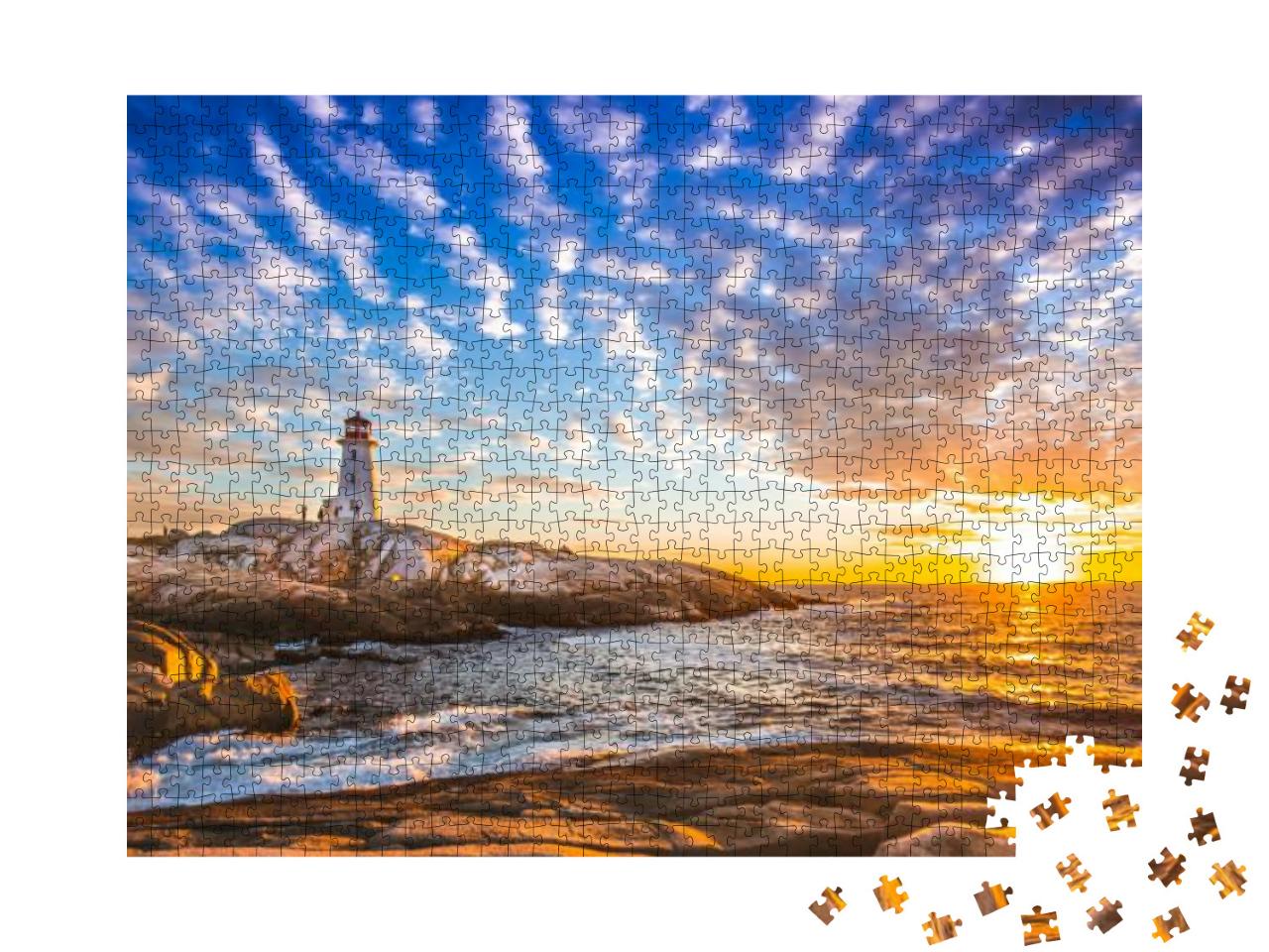 Peggys Cove Lighthouse Sunset Ocean View Landscape in Hal... Jigsaw Puzzle with 1000 pieces