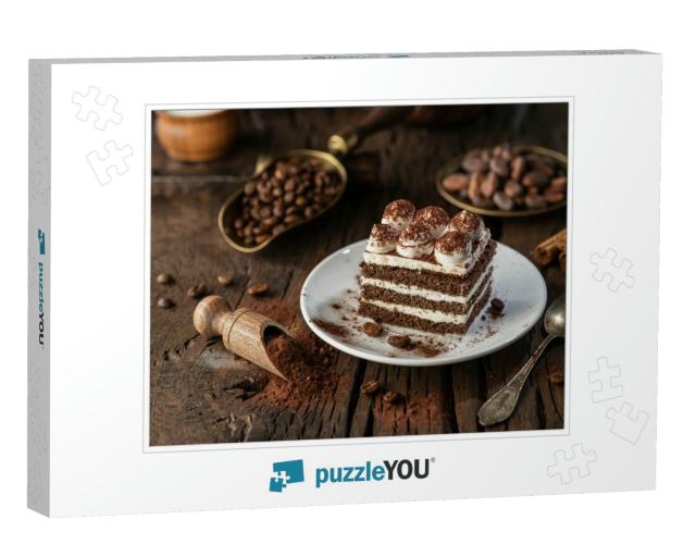 Slice of Chocolate Cake with Tiramisu Cream & Cocoa Powde... Jigsaw Puzzle
