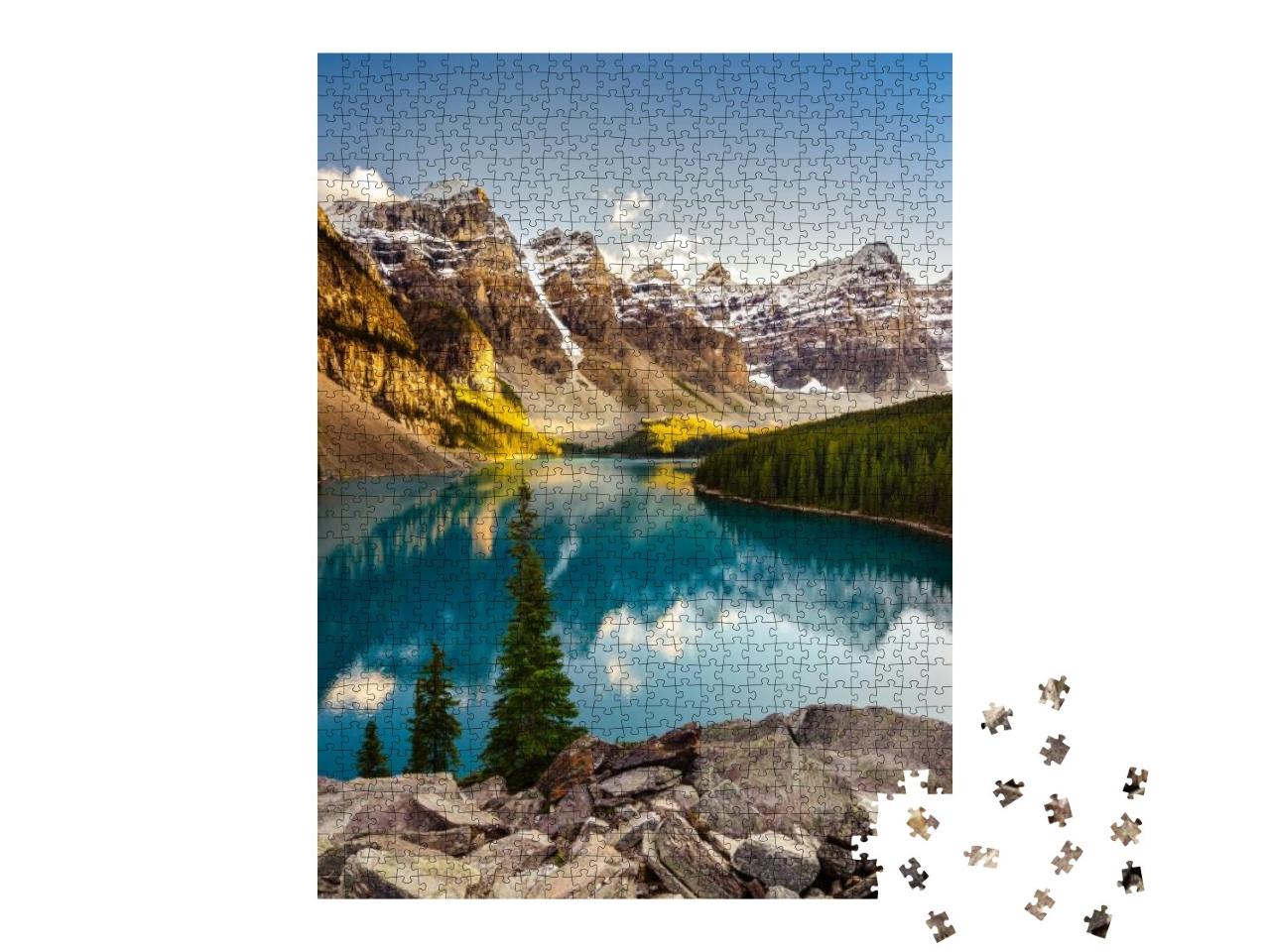 Landscape View of Moraine Lake & Mountain Range At Sunset... Jigsaw Puzzle with 1000 pieces
