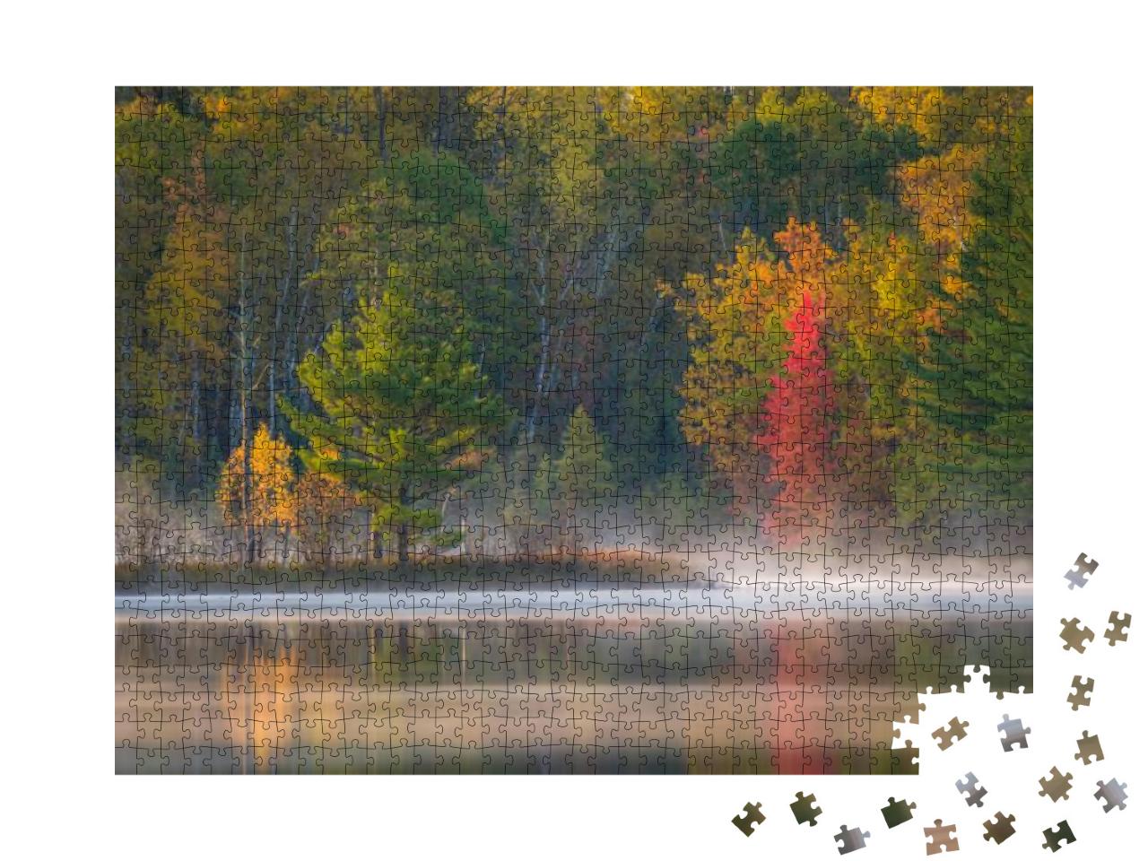 Autumn Colors Glow At Sunrise on a North Woods Lake in No... Jigsaw Puzzle with 1000 pieces