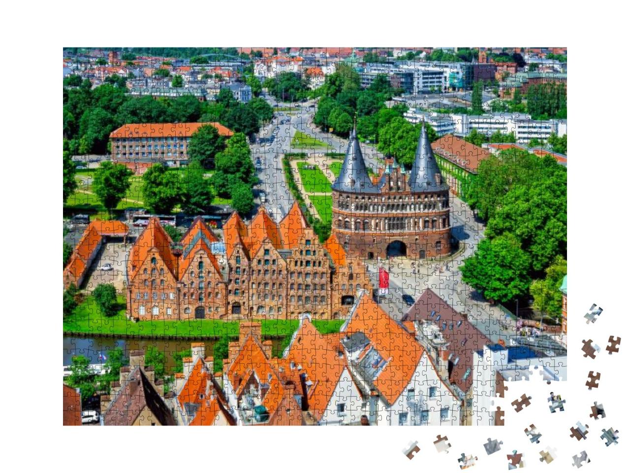 View of the Historic Town of Lubeck with Famous Holstento... Jigsaw Puzzle with 1000 pieces