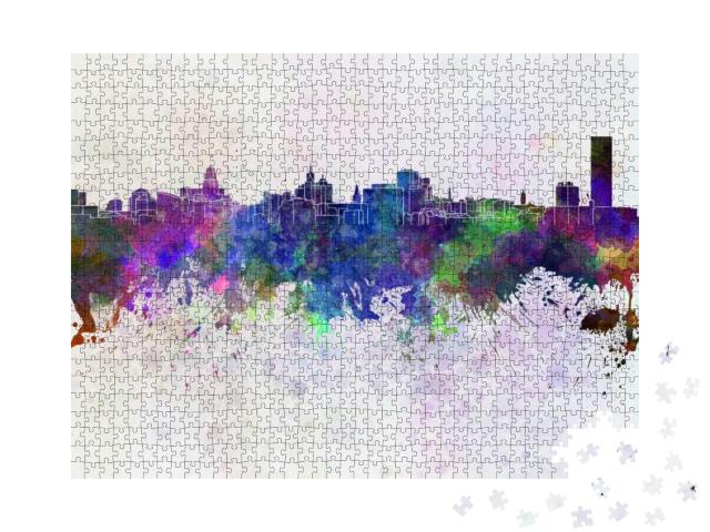 Buffalo Skyline in Watercolor Background... Jigsaw Puzzle with 1000 pieces