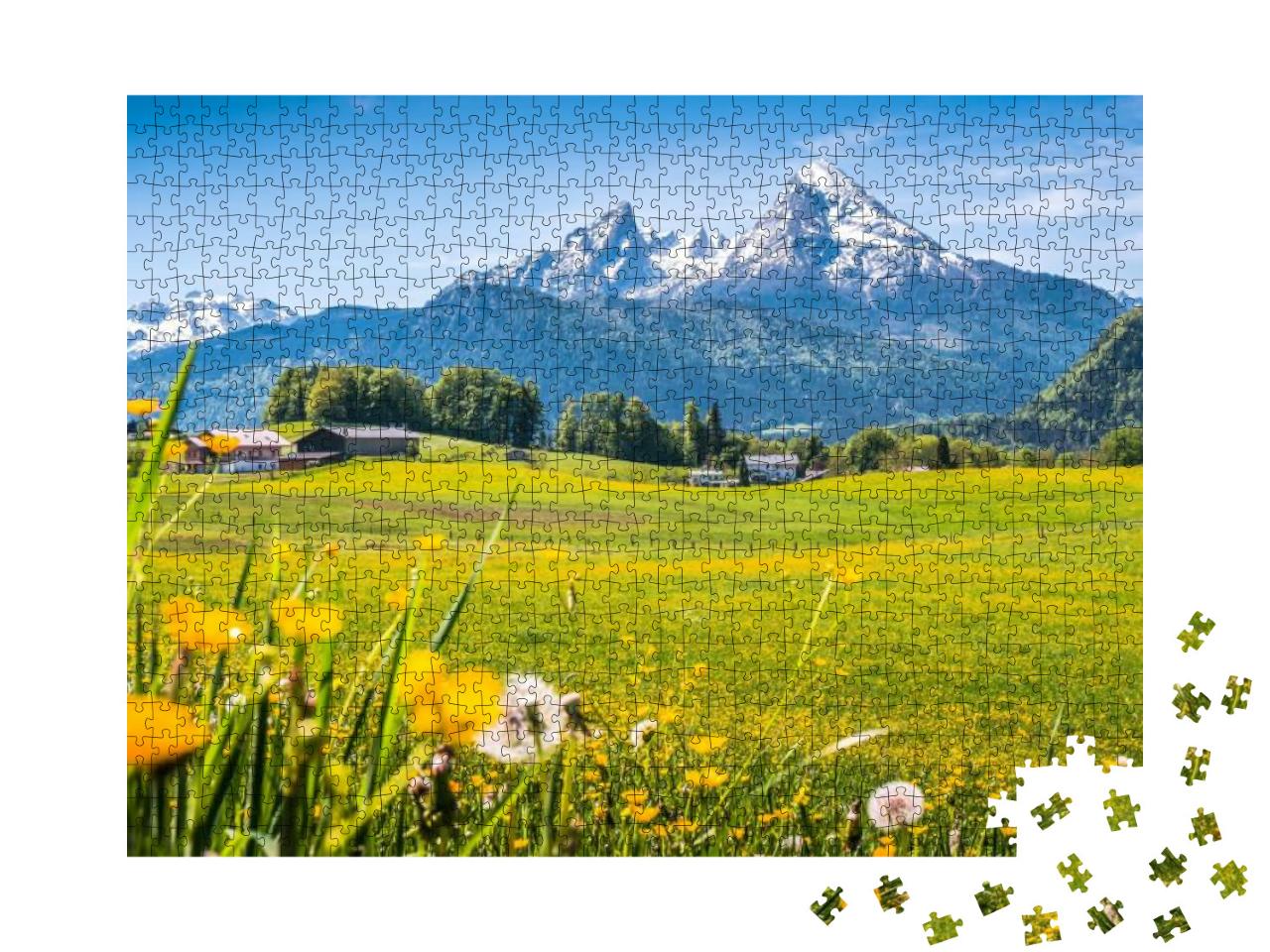 Idyllic Landscape in the Alps with Fresh Green Meadows, B... Jigsaw Puzzle with 1000 pieces