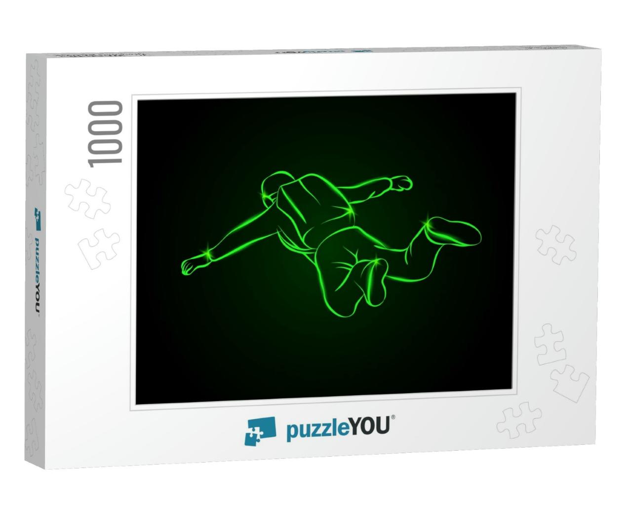 Skydiver Jumps with Open Arms. Neon Vector Illustration P... Jigsaw Puzzle with 1000 pieces