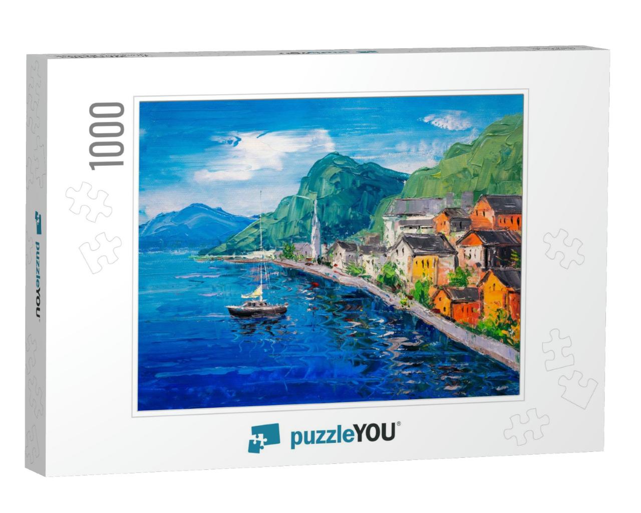 Oil Painting - Hallstatt, Austria... Jigsaw Puzzle with 1000 pieces