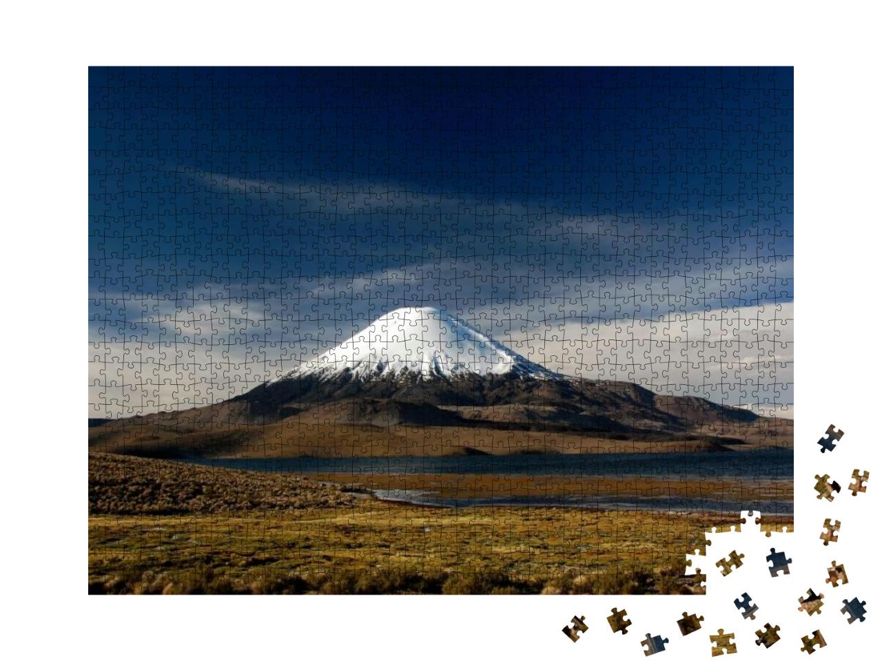 Snowcapped Cone of the Volcano Parinacota & Lago Chungara... Jigsaw Puzzle with 1000 pieces
