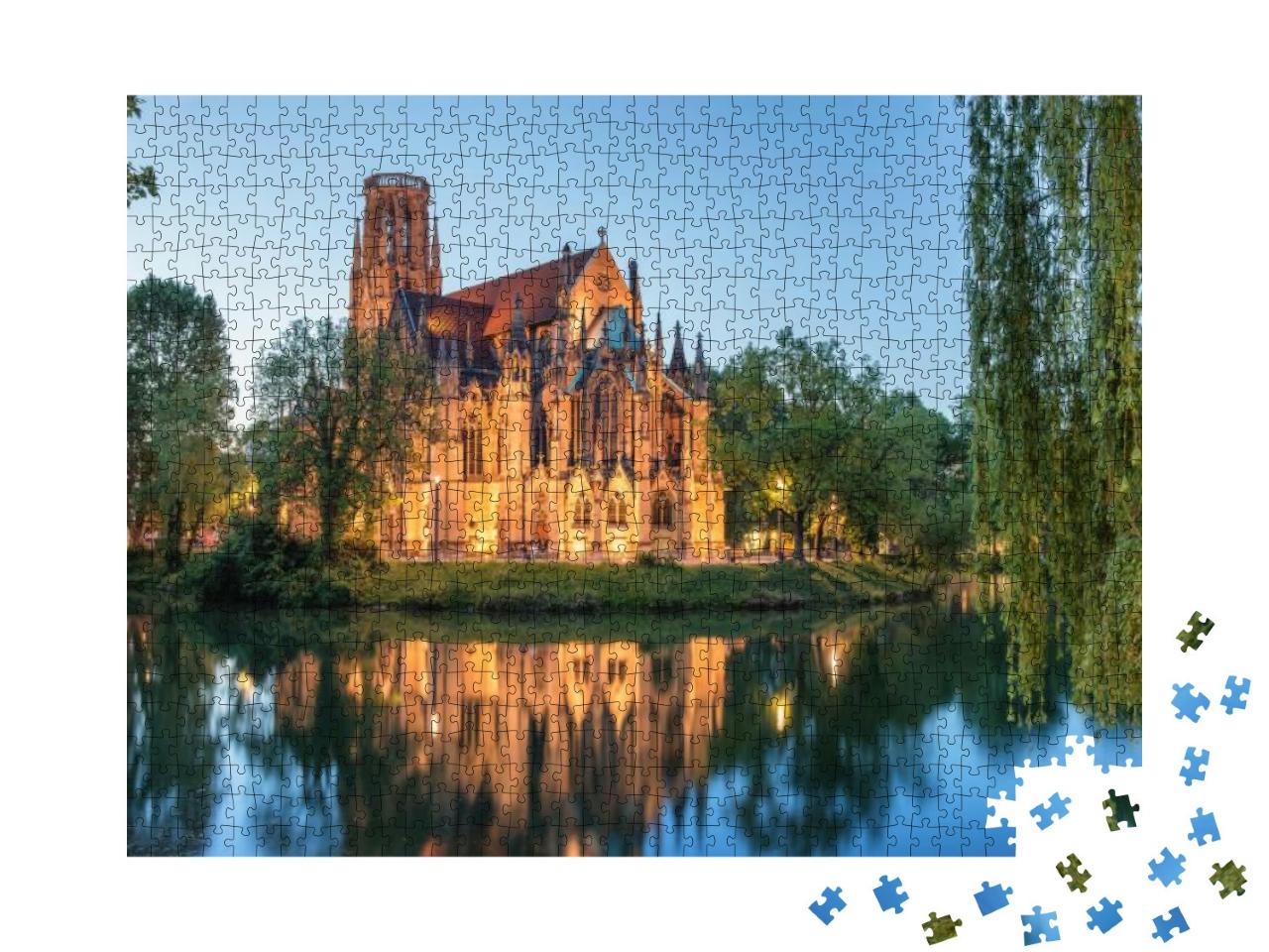Night View of St Johns Church Stuttgart, Germany... Jigsaw Puzzle with 1000 pieces