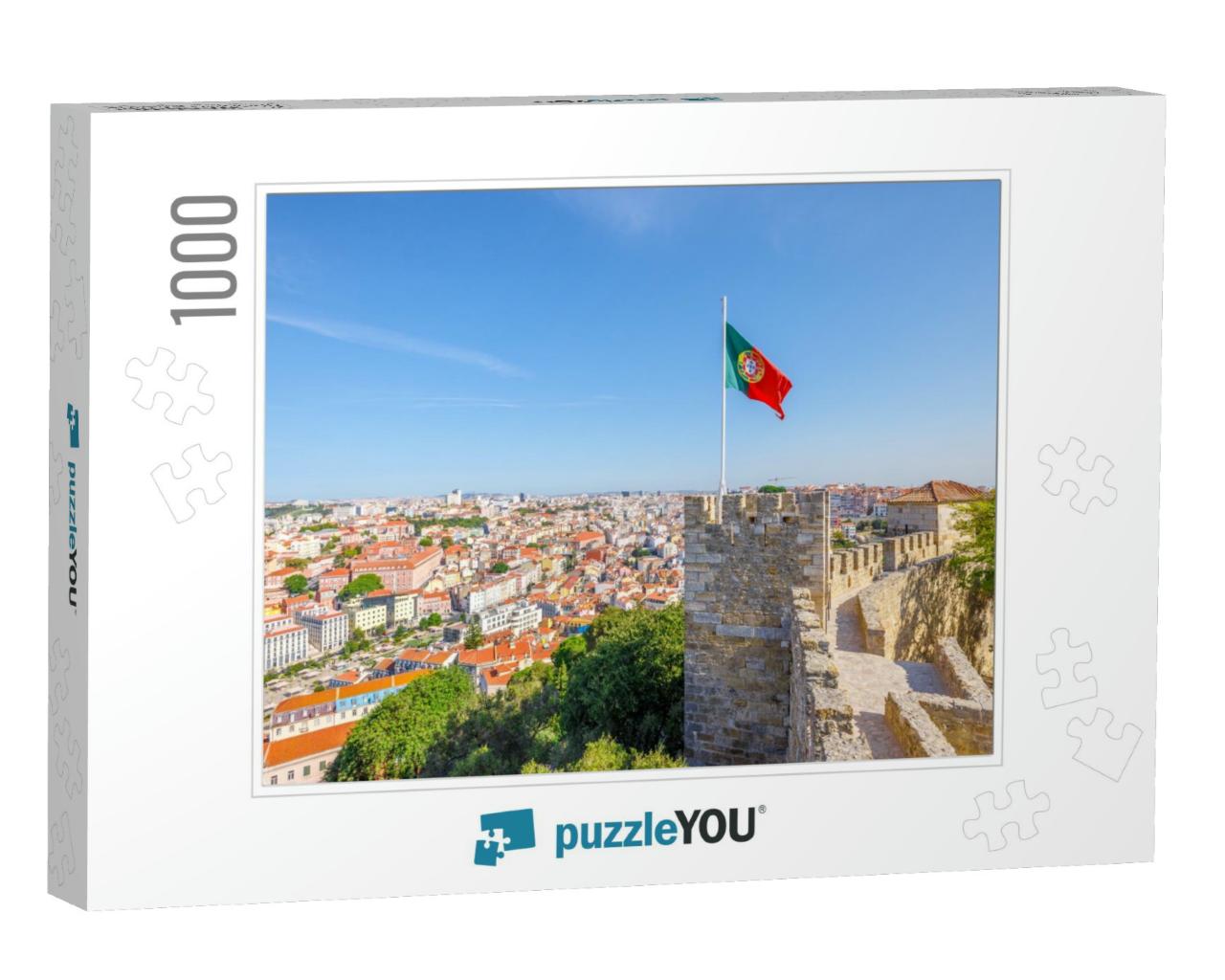 Lisbon Aerial View Cityscape with Portugal Flag Waving on... Jigsaw Puzzle with 1000 pieces