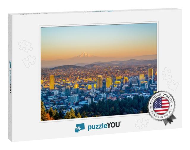 City of Portland Oregon & Mount Hood in Autumn, Oregon-Us... Jigsaw Puzzle