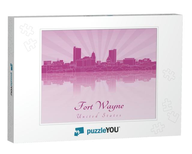 Fort Wayne Skyline in Purple Radiant Orchid in Editable V... Jigsaw Puzzle