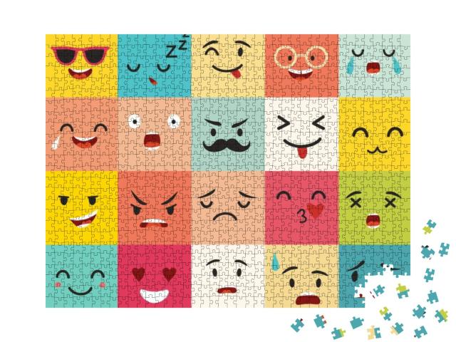 Emoticons Vector Pattern. Emoji Square Icons. Cute Emoji... Jigsaw Puzzle with 1000 pieces
