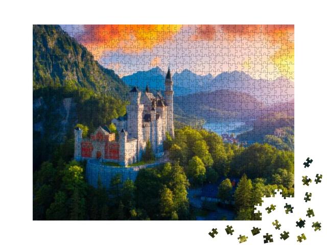 Beautiful View of World-Famous Neuschwanstein Castle, the... Jigsaw Puzzle with 1000 pieces